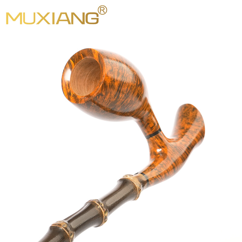 MUXIANG Briar Cavalier Tobacco Pipe Churchwarden Freehand Pipe Long Bamboo  Stem