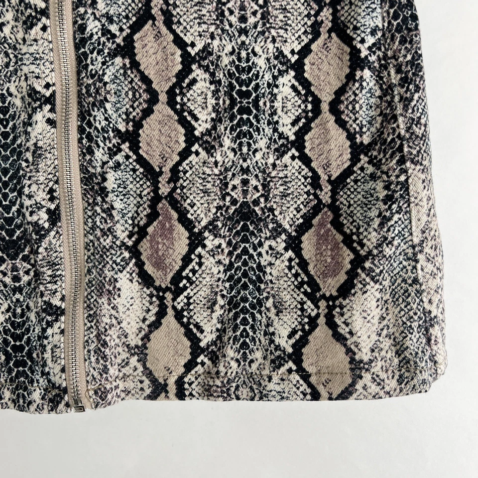 Altar'd State Skirt Women's Small Above Knee Full Zip Snake Print Denim Stretch - Image 4 of 4