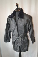 Vtg Women's Hudson Black Leather Detachable Fur Collar Jacket Coat Belt Size 12