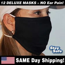1 Dozen DELUXE Washable Face Masks - Double Head Straps (NO Ear Pain) Pocket