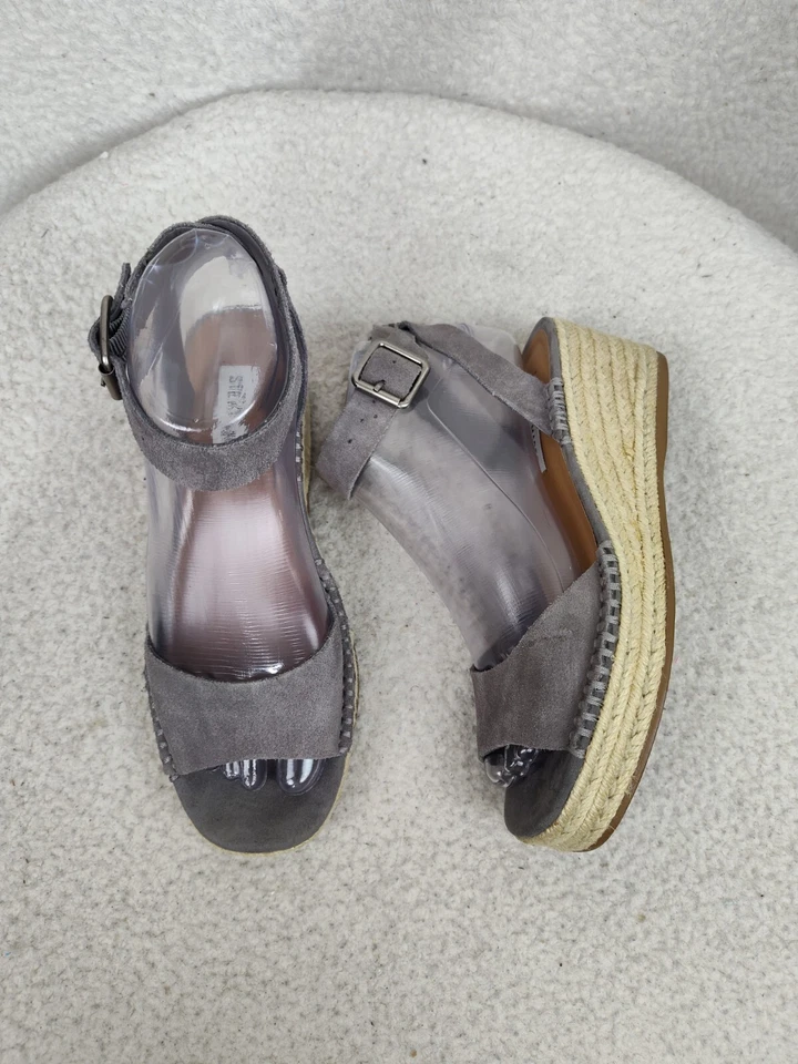 Sandalias alpargata Steve Madden para mujer Elody Wedge 6M cuero azul correa al tobillo Foto 4 de 4