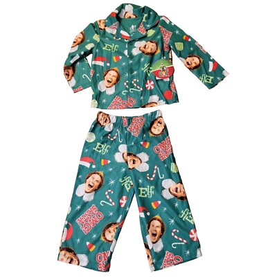 Elf Movie Holiday Christmas Long Sleeve 2 Pc Button Up Pajamas Top Bottom Pants