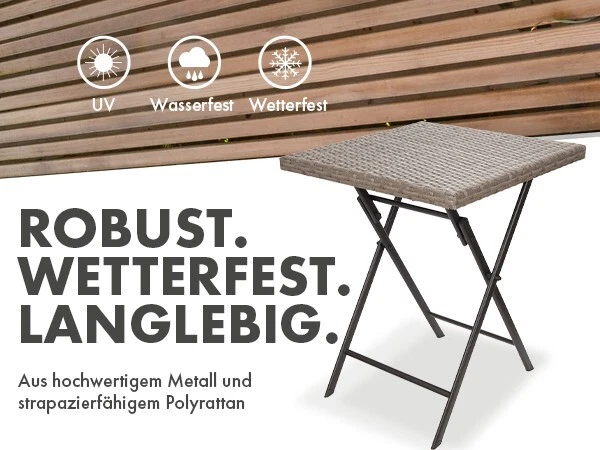 Balkontisch Toskana Klappbar Klapptisch Gartentisch Bistrotisch 60x60 cm Rattan - Bild 4 von 4