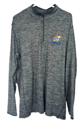 Colosseum Men's 1/4 Zip Kansas KU Jayhawks Gray Pullover Long Sleeve XL Gray