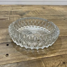 Vintage Crystal Cut Cigar Ashtray Clear Glass Heavy Thick ~ 7"
