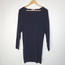 UNIQLO U Black Thick Knit Sweater Dress Size S Wool Blend V-Neck Ribbed Batwing