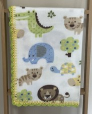New Handmade Zoo Animals 1A Fleece Baby / Toddler Blanket Crochet Edging