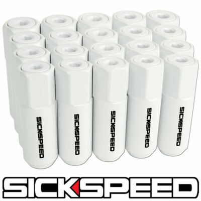 SICKSPEED 20 PC WHITE CAPPED ALUMINUM EXTENDED 60MM LOCKING LUG NUTS 14X1.5 L37