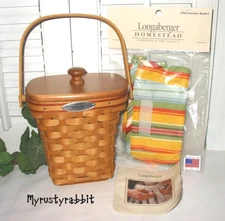 Longaberger 2006 Dresden Basket Set  ~ Sunflower Stripe Liner - Prot - Lid
