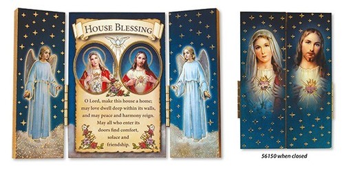 HOUSE BLESSING SACRED HEART OF JESUS & MARY TRIPTYCH - Picture 2 of 2