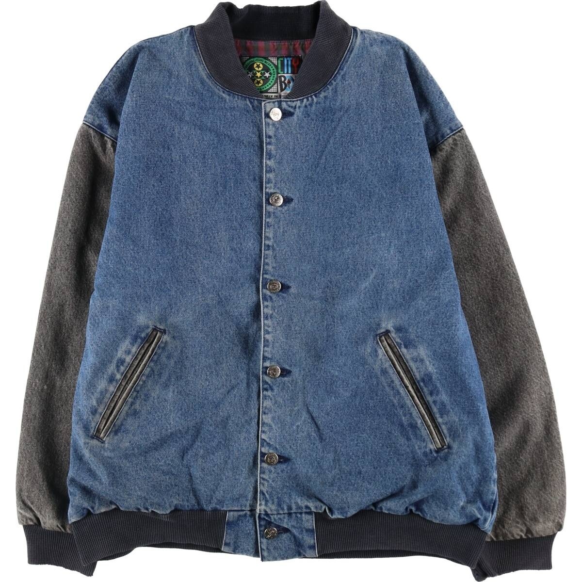 City Boy Denim Varsity Jacket Blue Men's L Made in USA Snap Button Used