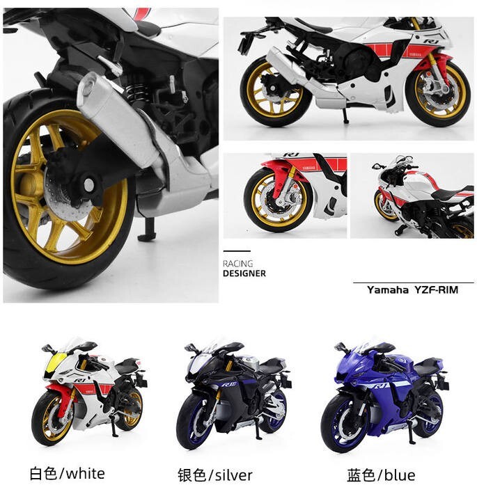 1/12 2022 YAMAHA YZF-R1M Motorcycle Model Diecast Bike Toy Blue