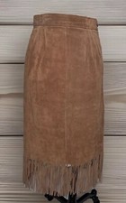 Vintage H Bar C Size 8 Brown Suede Fringe Midi Skirt Vintage Western Cowgirl