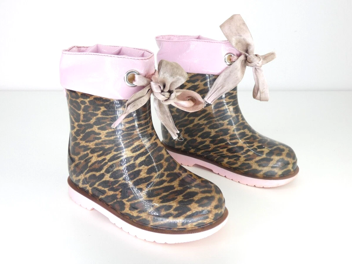 Igor Wellies Girls Rain Boots Ribbon Tie Cushion Leopard Pink EU