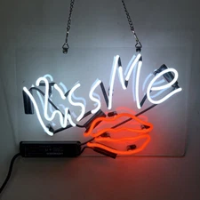 KISS ME Neon Light Lips Sign Wedding Party Art Wall Hanging Nightlight 14"x9"