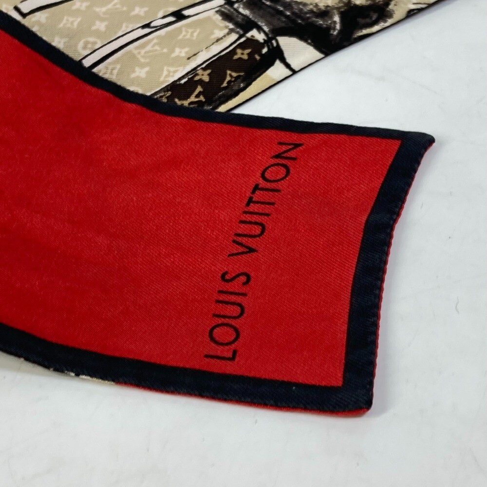 LOUIS VUITTON M73964 Monogram Bandeau-Trunk Scarf silk Beige/Red 