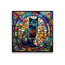 Black Cat Stained Glass Opaque Light Switch Cover Skin Vinyl Sticker 84x84mm