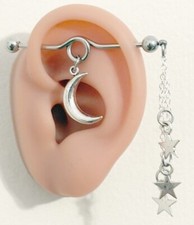 MOON  STARS INDUSTRIAL BARBELL 316L Surgical Steel 14g 1-1/2" Length.