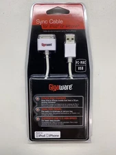 Gigaware USB to 30 Pin Charging/Data Cable For iPod or iPhone. 3.8 Feet, White.