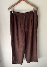 VTG Brown Pants Linen Blend Wide Leg Hipster Pants Size 16