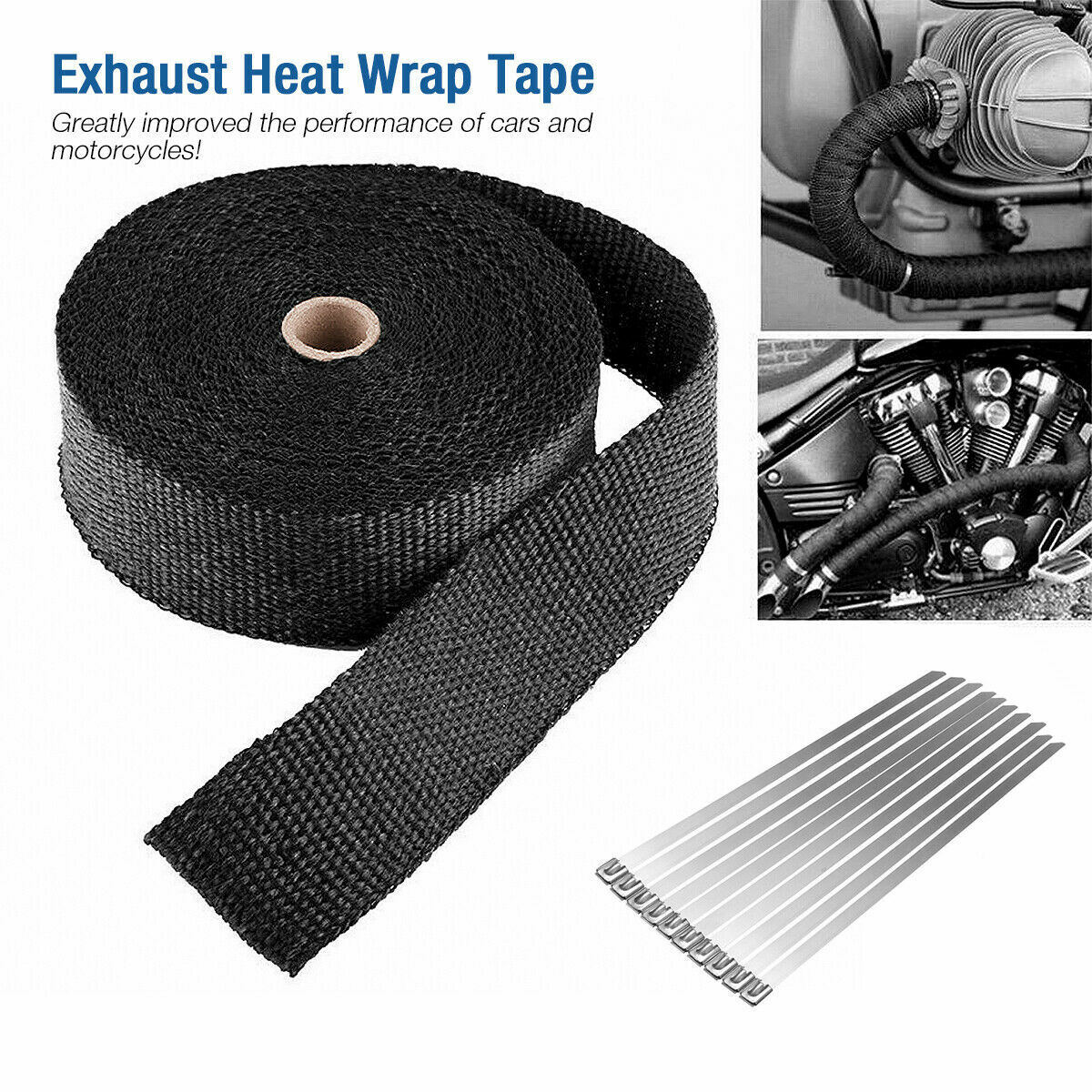 2" X 50ft Black Exhaust Heat Wrap Roll – Fiberglass – 1800°F Direct Heat – Universal