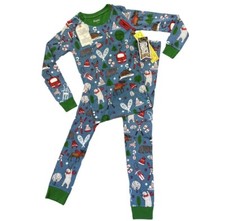 Hatley Kids Christmas Pajamas Sz 4 PJ Set Blue Multi Vintage Ski Print New