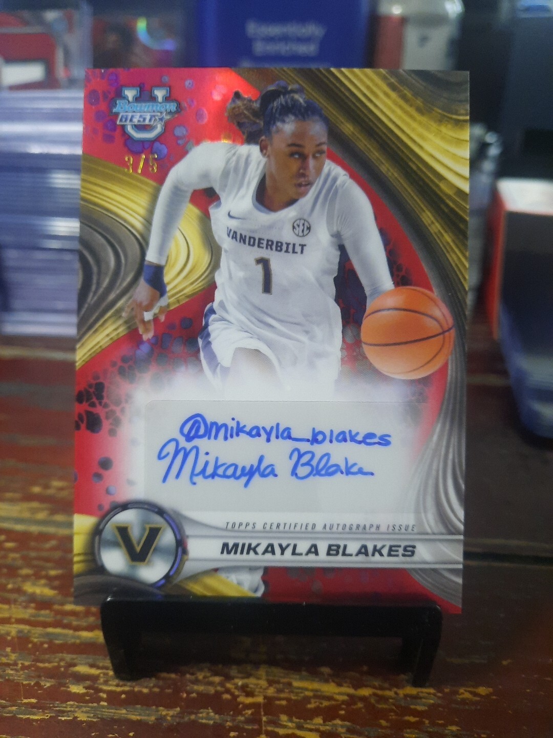 2024 Bowman Best University Mikayla Blakes Red Refractor Auto 3/5 Rookie Inscription