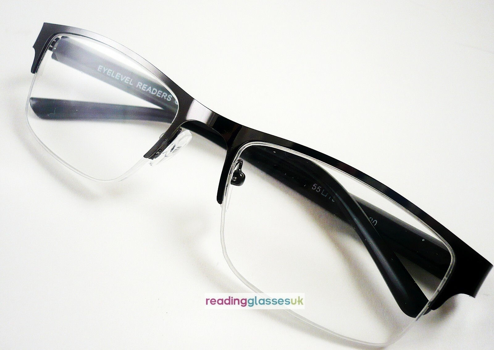 Gents Mens DESIGNER READING GLASSES Semi Rimless Gun Metal +1.25 1.5 2