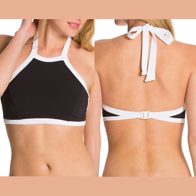 NWT Seafolly [ SZ US 4 ] Block Party High Neck Bikini Top Black #4469