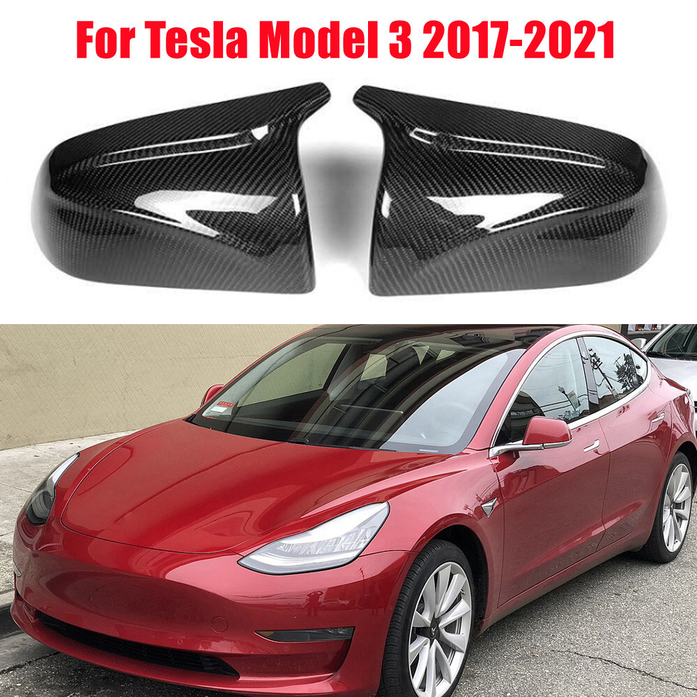 Carbon Fiber M-Style Door Side Mirror Cover Caps For Tesla Model 3 2017-2021