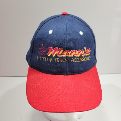 Mann's Bait Co. Baseball Cap Hat Mens One Size Blue Red Strapback Adjustable