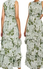 Reformation Magnus Women's Sleeveless Tiered Ruffle Midi Dress Tea Garden Size 0