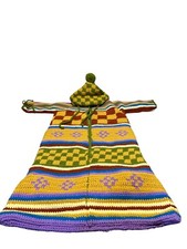 RARE 70  s Handmade Knit Baby Bunting Sack Retro Zip Hooded WARM Quilted Lining