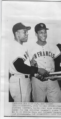 Original Type 3 1961 Willie Mays Orlando Cepeda SF Giants HOF 4,25x8 Pressefoto