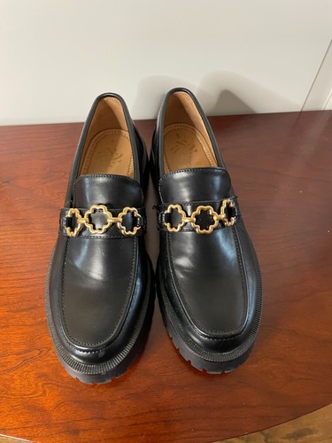 Sam & Libby Black Remi Lug Sole Loafers W Size 9 Gold Trim Cushioned Insole - Picture 12 of 15