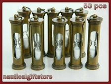LOT OF 50 PCs Antique Handmade Brass Sand Timer Collectible Key-chain Ring Gift