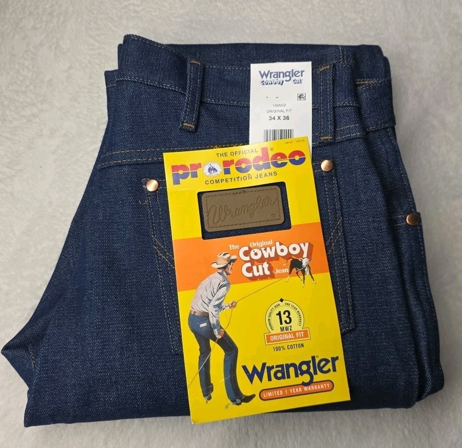 Wrangler Jeans Mens 34x36 Original Fit Cowboy Cut Western Rigid Indigo NWT 