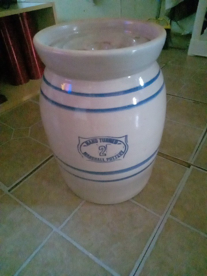 Vintage 12" Marshall Pottery Inc 2 Crock Water Drink Dispenser W lid Marshall TX