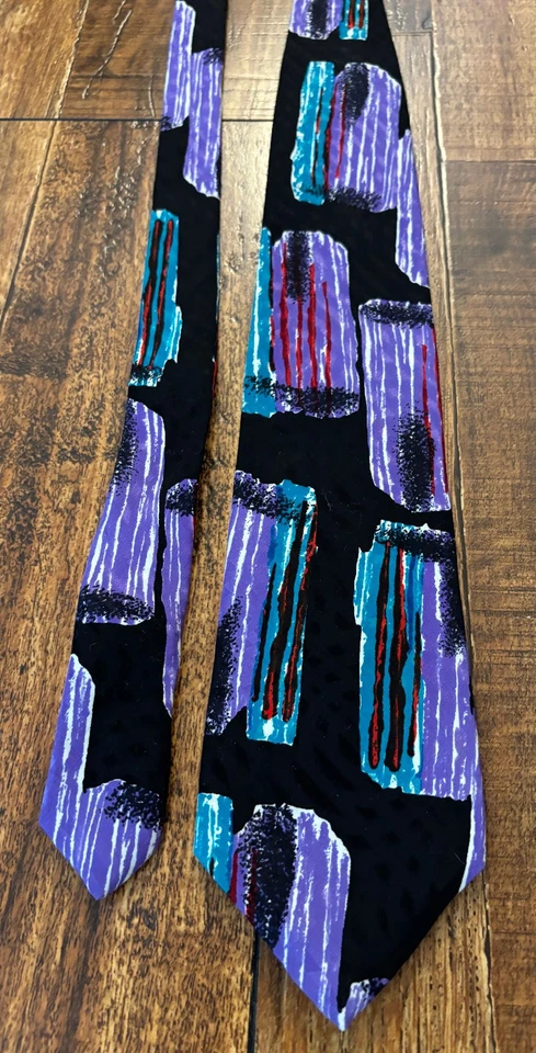 Corbata ancha LDM Italia vintage abstracta años 90 100 % seda hecha en Italia Foto 2 de 4