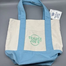 New With Tag Trader Joe’s Mini Pastel Canvas Tote Bag Blue Pastels NWT