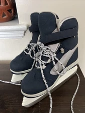 SOFTEC Boys Softboot Ice Skate Navy Blue Gray Junior 03 Hockey Barely Used