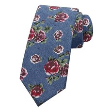 Men Skinny Tie Cotton Floral Necktie for Wedding Groomsmen Tie Cowboy