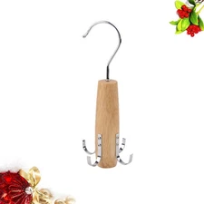 4 Hooks Wooden Rotating Hanger Belt Organizer For Scarves Towels Storage