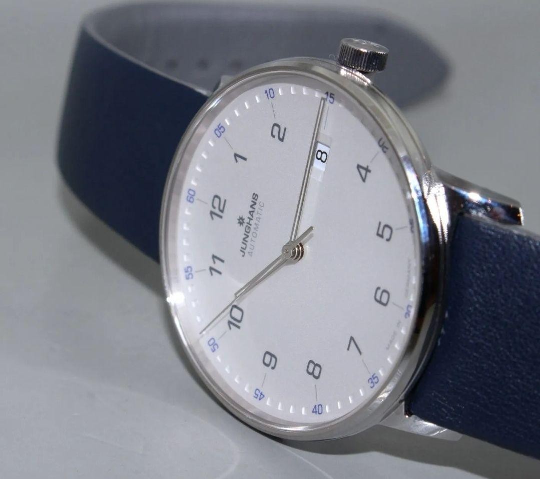 JUNGHANS Form A Auto Watch White Dial Navy Leather Date 027/4735 Used image 5