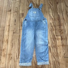 OshKosh B'gosh Girls Blue Denim Overalls Size 5T/5A Adjustable Straps Pockets