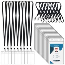 100 Sets Lanyards for Id Badges and Clear Plastic Vertical Name Badge ID Card...