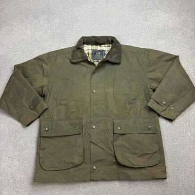 Wax Jacket Adult Medium Green Country Hunting Outdoors Waterproof Lined Men*