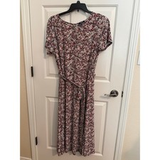 Chaps Belted Floral Pink White Black Maxi Dress Side Split Stretchy Plus 2X