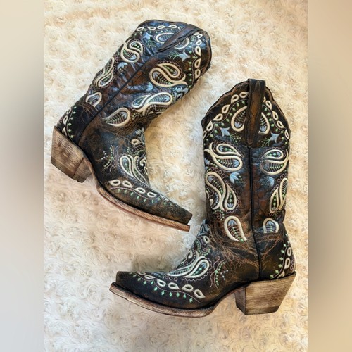 Dan Post NEW Julissa Embroidered Leather Snip Toe Cowboy Boots Scallop Edge 6.5