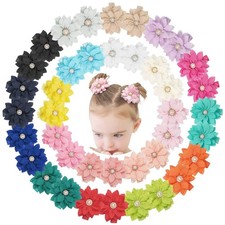 40PCS 2.3" Chiffon Flower Hair Bows Clips with Rhinestone Flower Tiny Hair Cl...